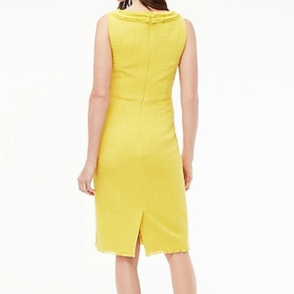J Crew Yellow Sheath Dress In Texture Fringed Tweed